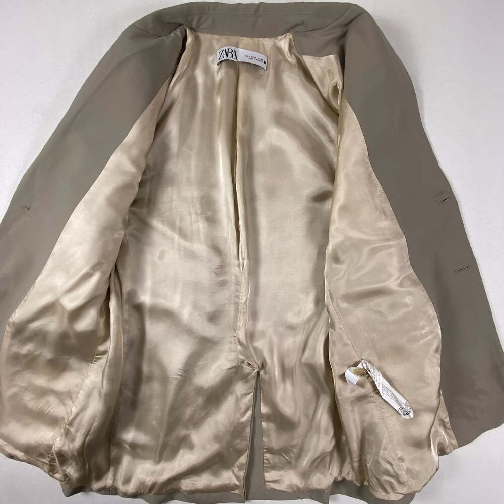 Zara Wool Blend Blazer Women S Beige Oversized Jacket Work Office Classic Layer - Picture 5 of 15